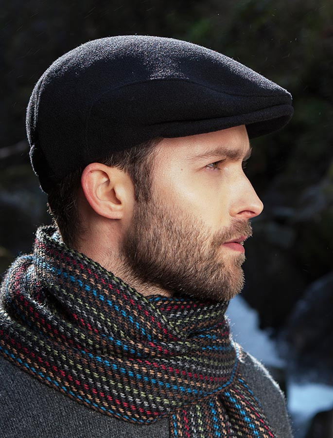 Mucros Black Wax Kerry Flat Cap Hat Made in Ireland