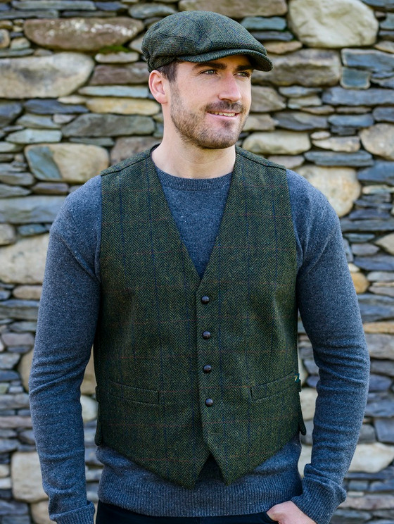 Irish Tweed Herringbone Waistcoat - Forest Green