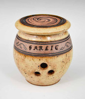 Handmade Pottery Banded Garlic Holder in Gold