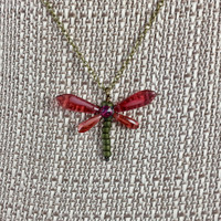Dragonfly Necklace  Cranberry 17"