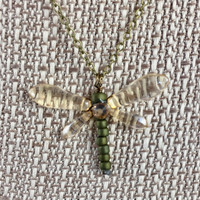 Dragonfly Necklace Champagne  17 in.