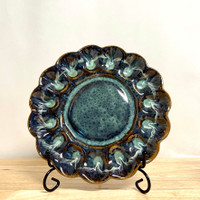 Handcrafted Stoneware Deviled Egg Platter 9.5" Wide - Blue Glaze