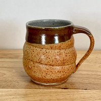 Handmade Pottery Rounded  Mug - Rust and Tan