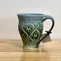 Handmade Carved Cup/Mug  14 oz Teal