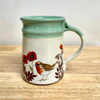 Handmade Bird Mug in Light Green and Cream 14 oz