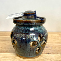 Handmade Stoneware Garlic Keeper Peacock Blue Glaze