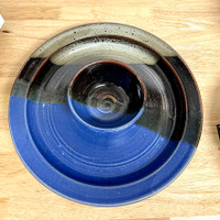 Handmade Chip and Dip Platter Storm Glaze Pattern