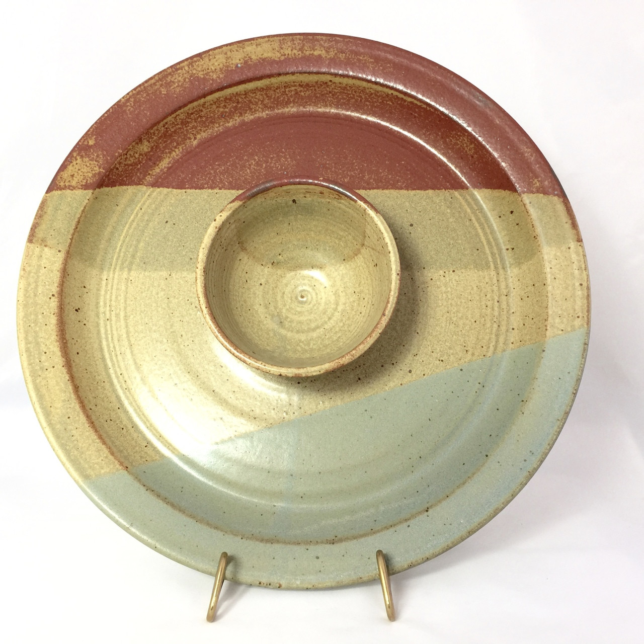 Handmade Chip and Dip Platter Storm Glaze Pattern