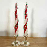 100% Beeswax Double Flare Candy Cane Taper Candle 12" 