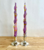  100% Beeswax Double Flare Lavender and Pink Plaid Taper Candle 10"