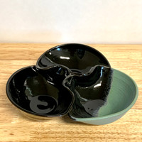  Handmade Triple Cluster Green / Black  Glaze