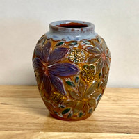  Handmade Pottery Red Earthenware Vase -One of a Kind Vibrant Flowers