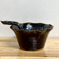  Handmade Stoneware Sauce Bowl with Spoon in Peacock Blue