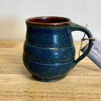 Handmade Rounded  Mug - Blue and Rust