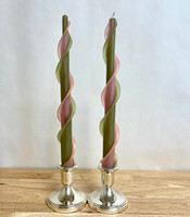 100% Beeswax Double Flare Rose and Sage Taper Candle 10"