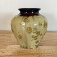 Handmade Crystalline Vase Gold Base with Tan Crystals 6"