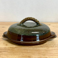 Butter Dish  - Green/Brown/Accented Gold