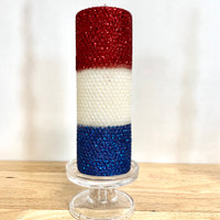 Limited Edition  3"x 8" Beeswax Honeycomb Pillar Candle -Red, White and Blue Glittered