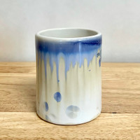 Handmade Crystalline Whiskey Cup Ivory White and Blue 3.5" 
