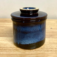 Handmade Pottery French Butter Keeper. Blue and Black