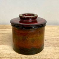  Handmade Pottery French Butter Keeper. Red and Black
