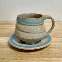 Handmade Pottery Cream Teacup and Saucer. One of a kind!
