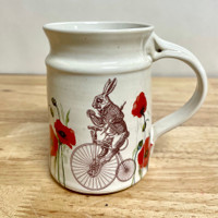  Handmade Bicycle Rabbit with Poppies  Cream 14 oz