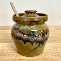Handmade Stoneware Honey Pot in Misty River