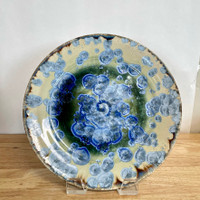  Handmade Crystalline  Large Platter with Blue Crystals-Beautiful!