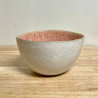  Handmade Stoneware Bowl in Ivory and Coral
