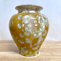 Handmade Crystalline Vase Gold Base with Cream Crystals Stunning!