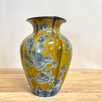 Handmade Crystalline Vase Gold Base with Blue Silver Crystals Stunning!