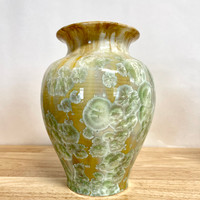 Handmade Crystalline Vase Gold Base with Light Green Crystals Stunning!