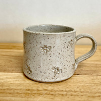  Handmade Pottery Tea Mug  Vanilla White with Honey Bees Shorty