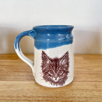  Handmade Mug with Kitten face on both sides. Adorable!