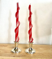  Handmade 100% Beeswax Single Flare Red and White Swirl Taper Candle 12"
