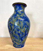  Handmade Pottery Vase with Botanical Flower Imagery 14"