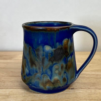  Handmade Pottery Mug with Botanical Flower Imagery in Blue 3.5"