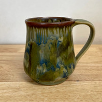 Handmade Pottery Mug with Botanical Flower Imagery in Green 3.5"