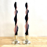 Handmade 100% Beeswax Double Flare Taper Candle in Pink and Black 12