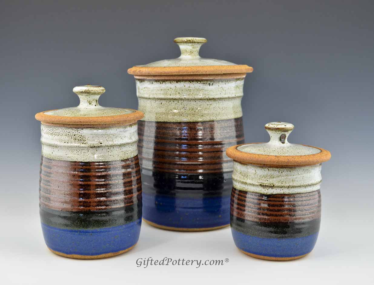 Handmade Pottery Canister Set Storm Glaze