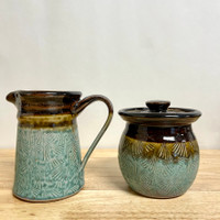 Handmade Stoneware Creamer and Sugar in Plum and Moonlight Glaze 