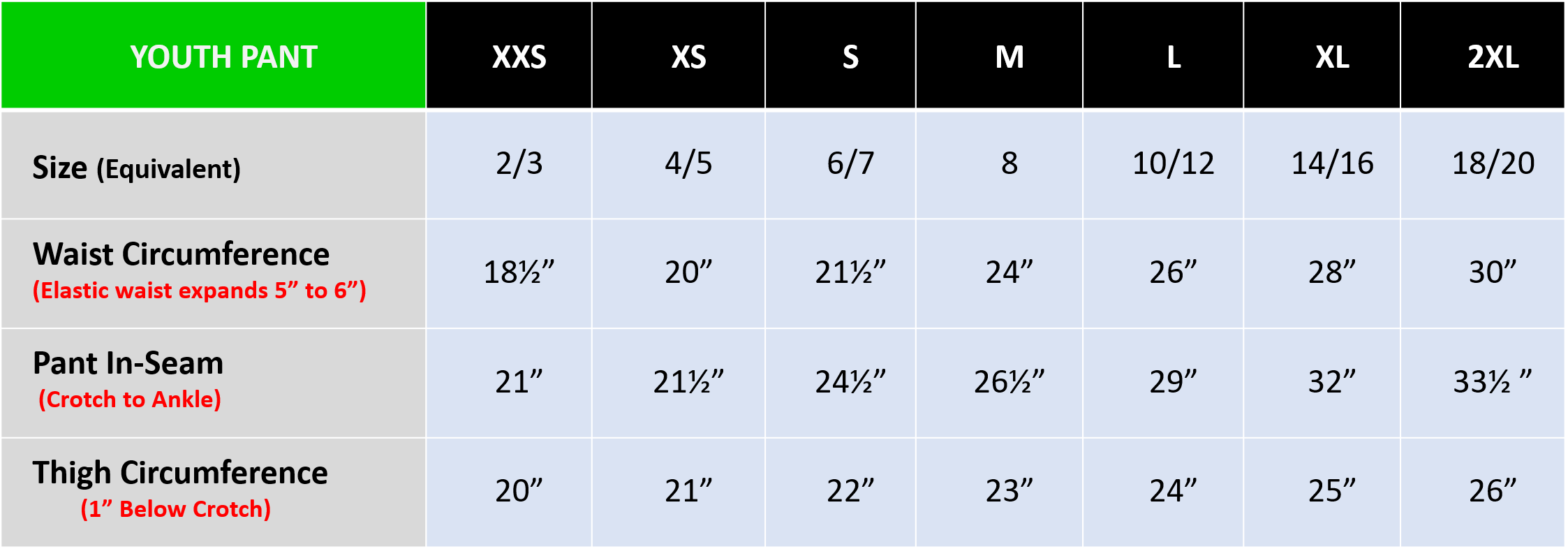 Size Charts