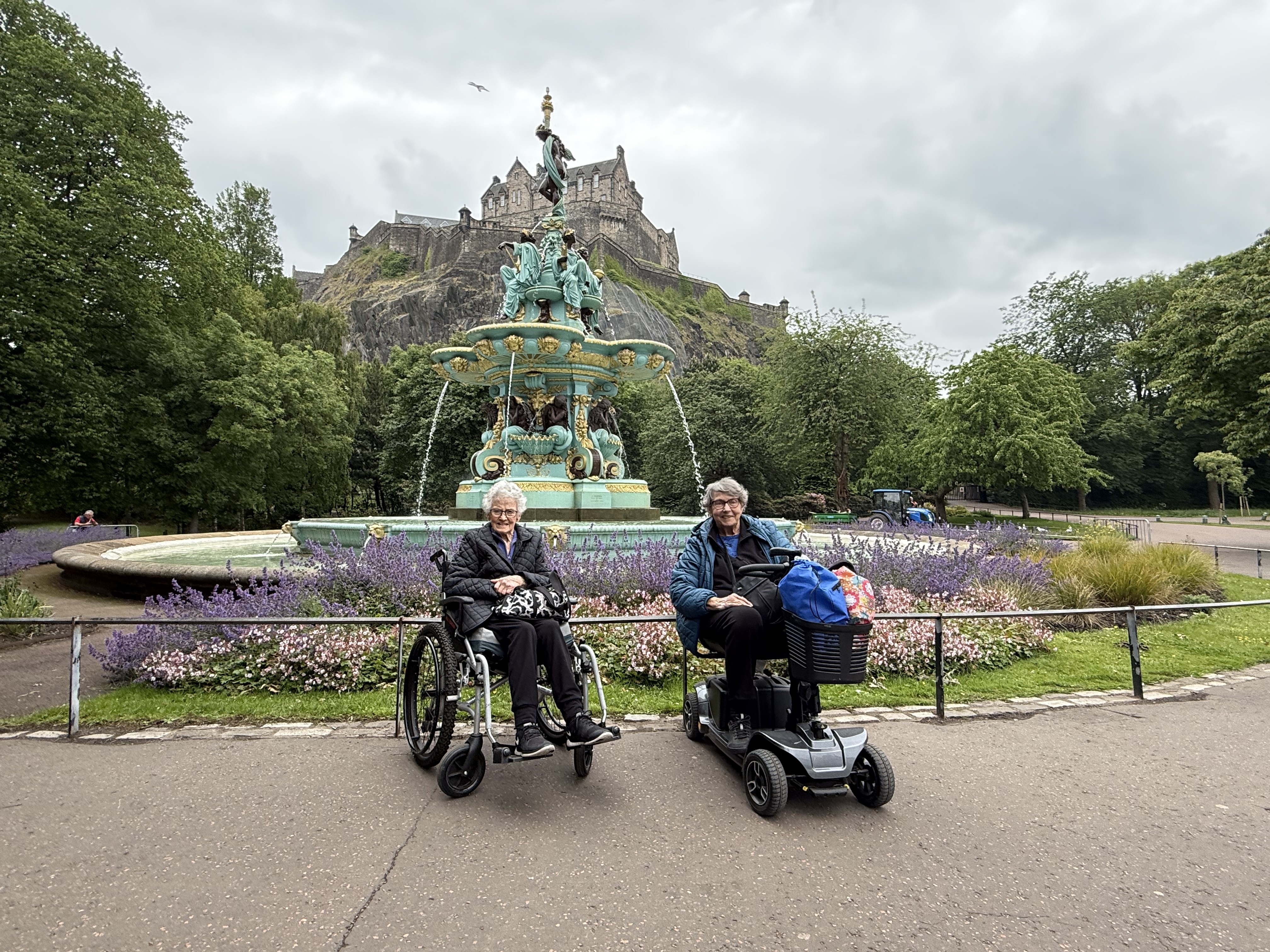 A person in a wheelchair at a scenic viewpoint, looking out over the landscape