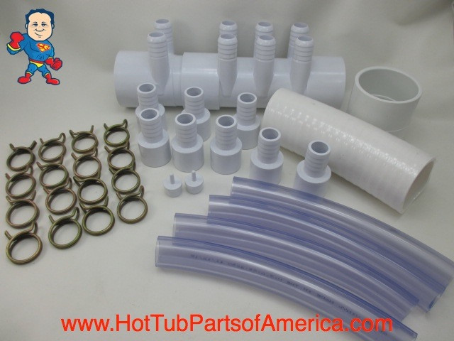 Manifold Hot Tub Spa Part 18 3/4" Outlets Glue and Coupler Kit Video How To 