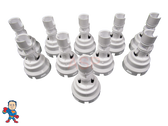 Set of (10) Diffusers, Poly Storm, Jet, Repair, 3 3/8" to 4", Face Width, Waterway, Back