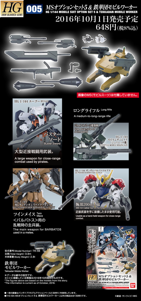 NEW HG Mobile Suit Gundam Iron-Blooded Orphans MS Option Set 5 /& Tekkadan