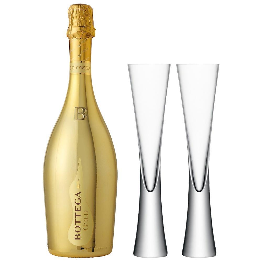 Bottega Gold (75cl) with x2 LSA Moya Champagne Flutes Set Champagne One