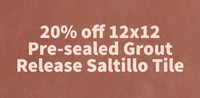 12x12 Pre-Sealed Grout Release Saltillo Tile (Call for Discount)