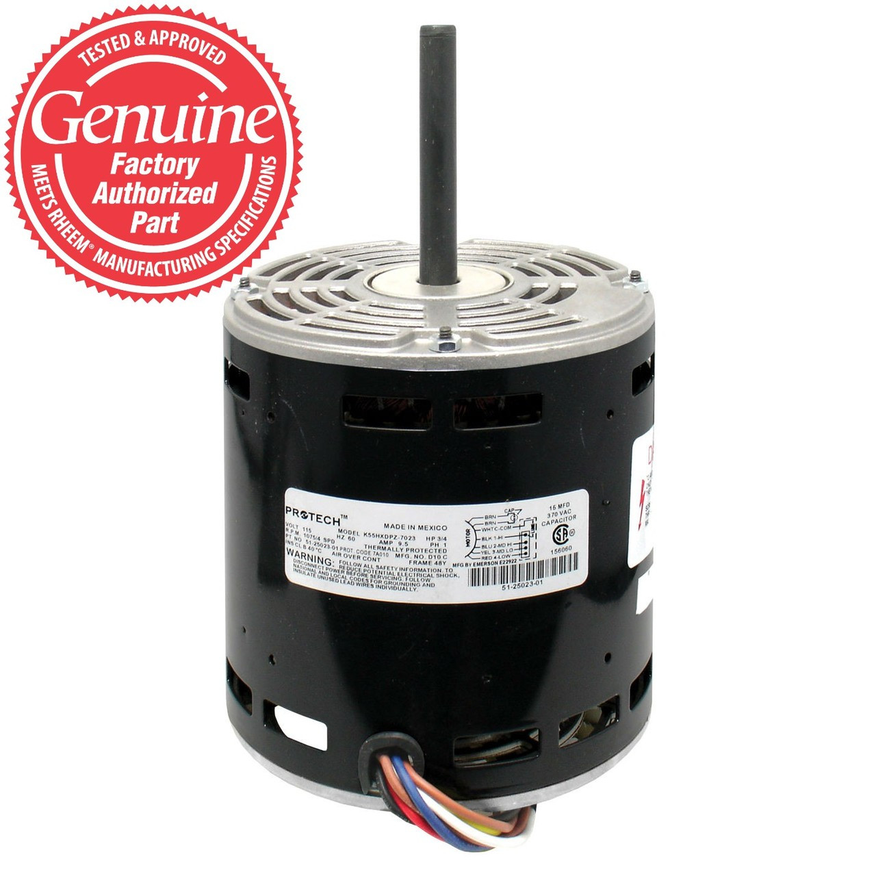 51-25023-01 - Rheem Furnace Parts Blower Motor - 3/4 Hp 120/1/60 (1075 Rpm/4 Spe